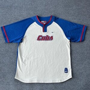 Vintage Chicago Cubs Shirt Mens XL Blue Cream MLB Baseball Nike Henley